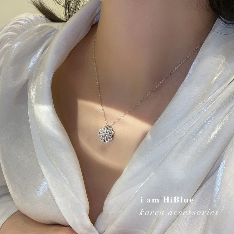 Love Style Magnetic Four-leaf Clover Micro Inlaid Zircon Sweet Lady Clavicle Chain