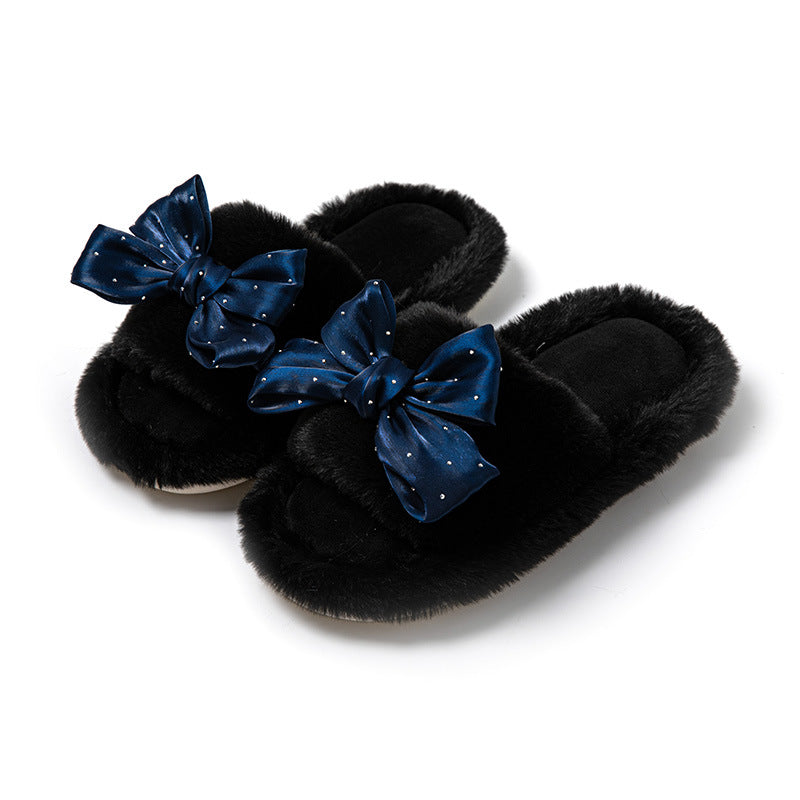 Bow Cotton Slippers Home Plush