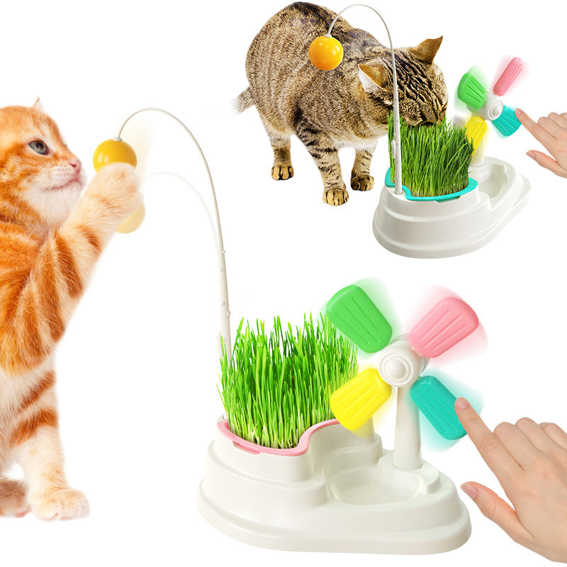 Windmill Funny Cat Stick Toy Desktop Grass Box Pet Toys